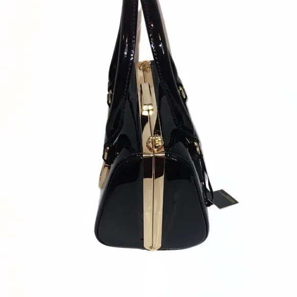 GRAMERCY & GRAND BLACK AND GOLD VEGAN LEATHER SATCHEL HANDBAG PURSE - NWT - Picture 6 of 7